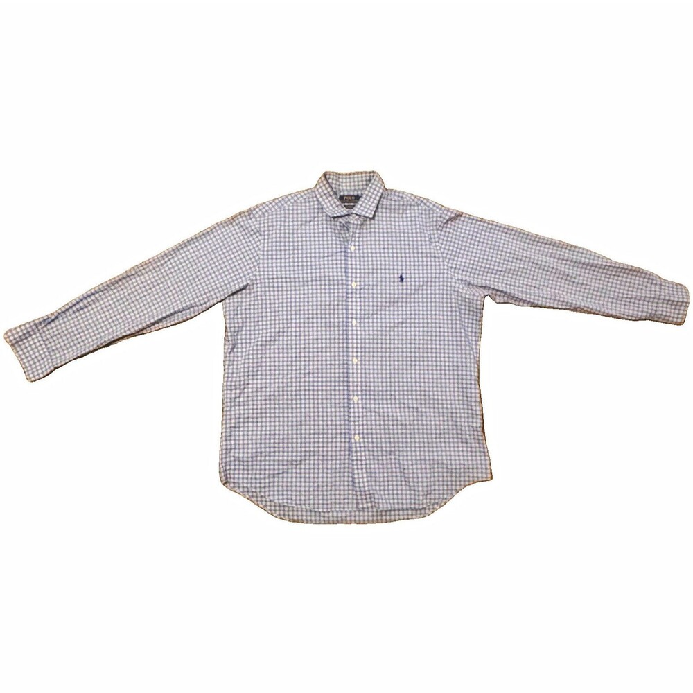Polo Ralph Lauren Classic Fit 100% Cotton  Plaid Blue White Button-Up XL LS